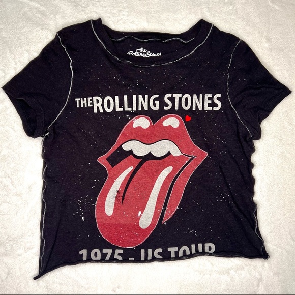 THE ROLLING STONES • Cropped• Distressed• Acid Wash• Graphic• T-Shirt - Picture 4 of 10